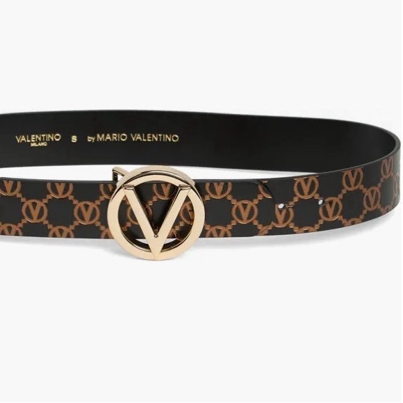 Valentino  Giusy Monogram Leather Buckle Belt